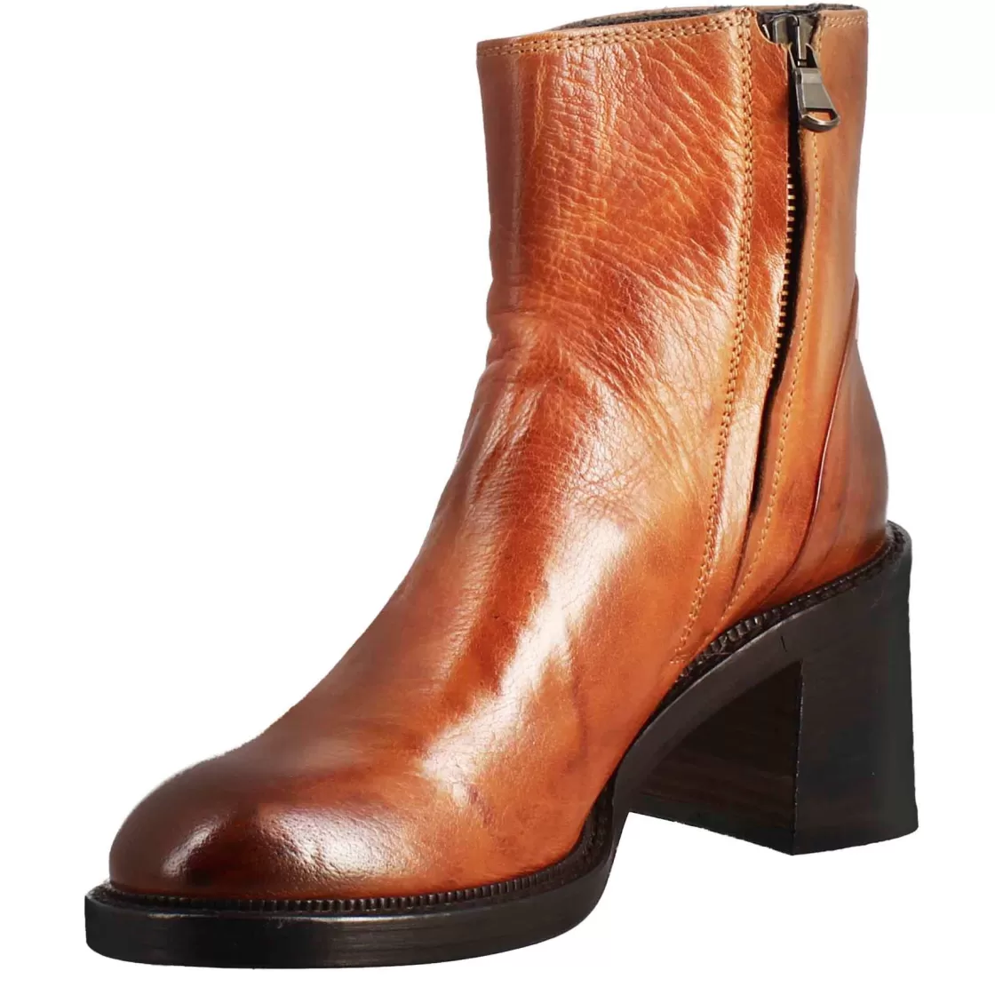 Cheap Leonardo Shoes Stivaletto Diver Basso Da Donna Con Tacco In Pelle Lavata Colore Cuoio Scuro Marrone