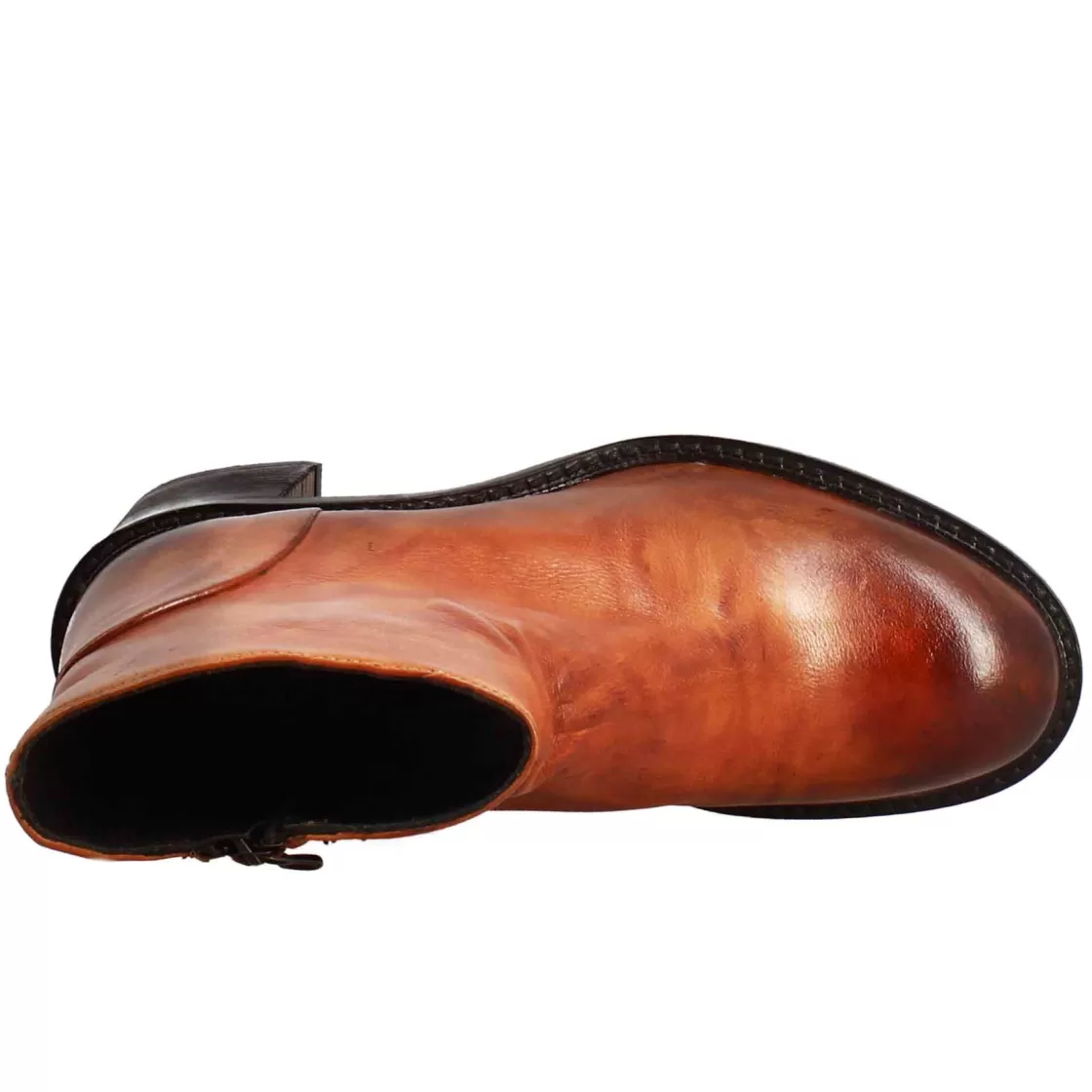 Cheap Leonardo Shoes Stivaletto Diver Basso Da Donna Con Tacco In Pelle Lavata Colore Cuoio Scuro Marrone