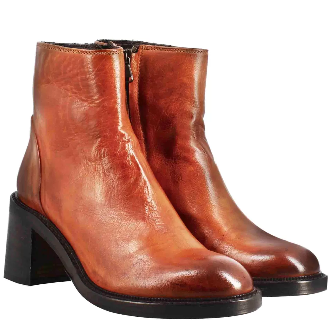 Cheap Leonardo Shoes Stivaletto Diver Basso Da Donna Con Tacco In Pelle Lavata Colore Cuoio Scuro Marrone