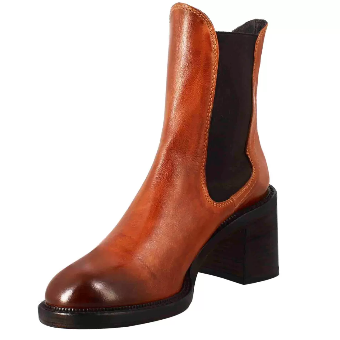 Clearance Leonardo Shoes Stivaletto Diver Chelsea Da Donna Con Tacco In Pelle Lavata Colore Cuoio Marrone