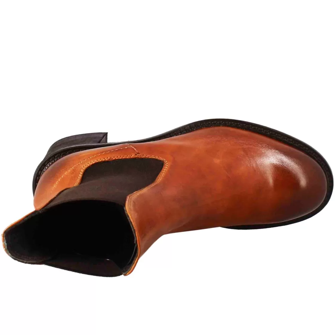 Clearance Leonardo Shoes Stivaletto Diver Chelsea Da Donna Con Tacco In Pelle Lavata Colore Cuoio Marrone