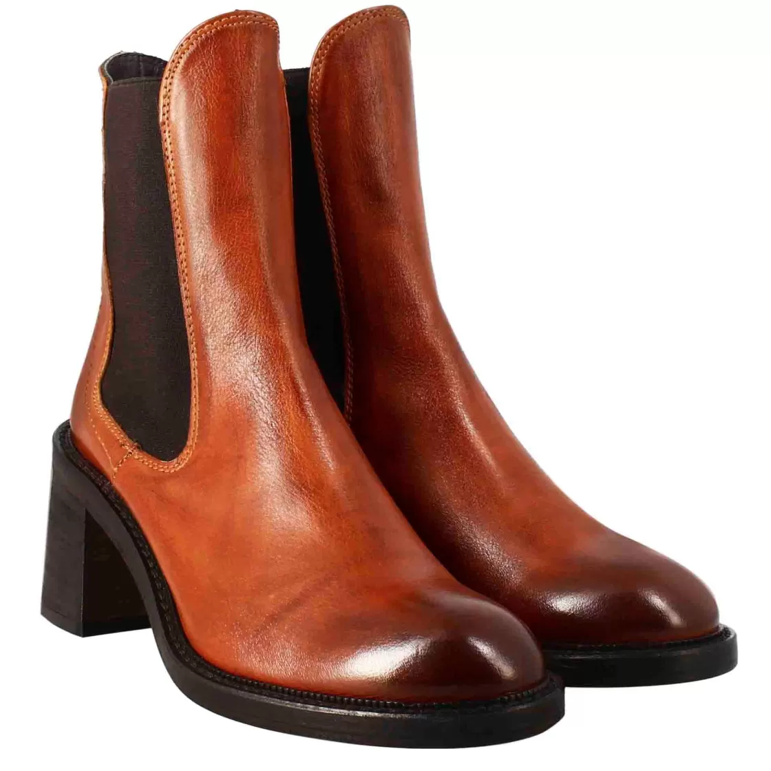 Clearance Leonardo Shoes Stivaletto Diver Chelsea Da Donna Con Tacco In Pelle Lavata Colore Cuoio Marrone