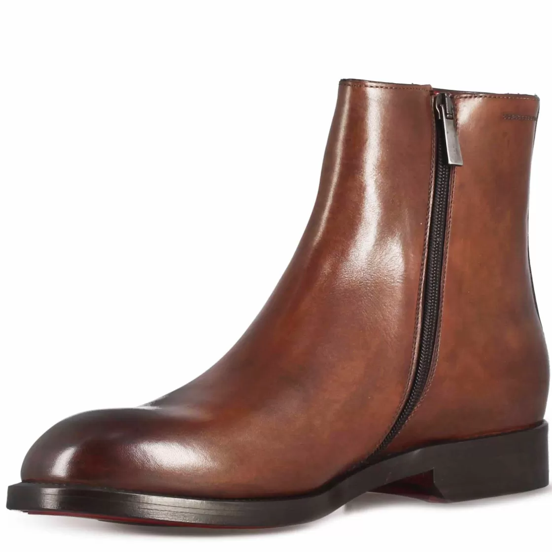 Clearance Leonardo Shoes Stivaletto Elegante Alla Caviglia Da Uomo In Pelle Liscia Colore Marrone