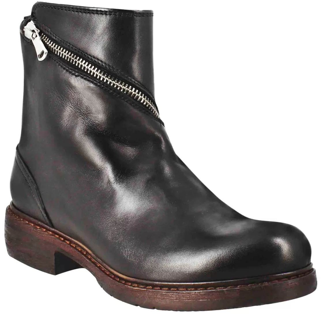 Fashion Leonardo Shoes Stivaletto Paupa Da Donna In Pelle Lavata Colore Con Doppia Zip Nero
