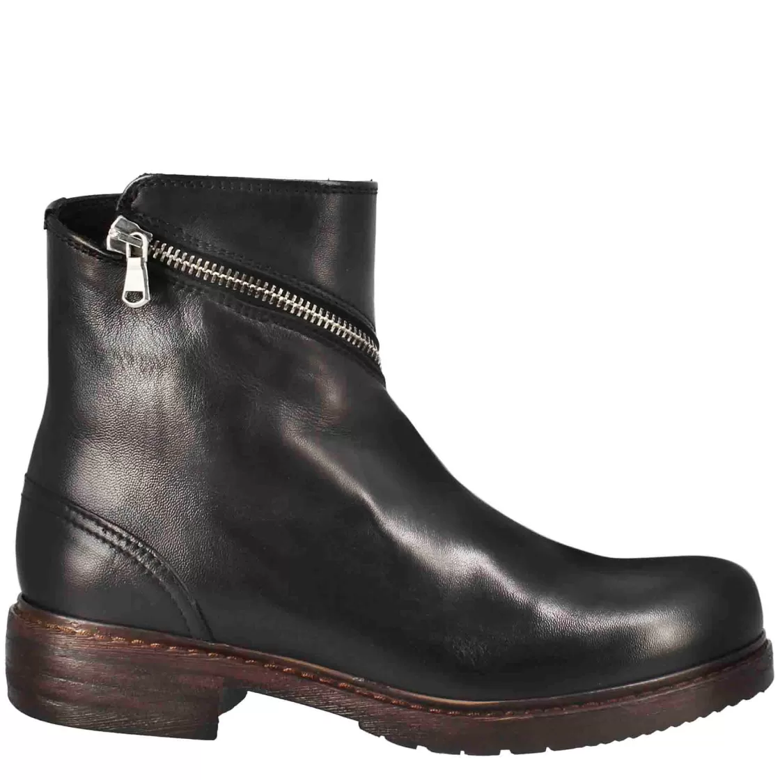 Fashion Leonardo Shoes Stivaletto Paupa Da Donna In Pelle Lavata Colore Con Doppia Zip Nero