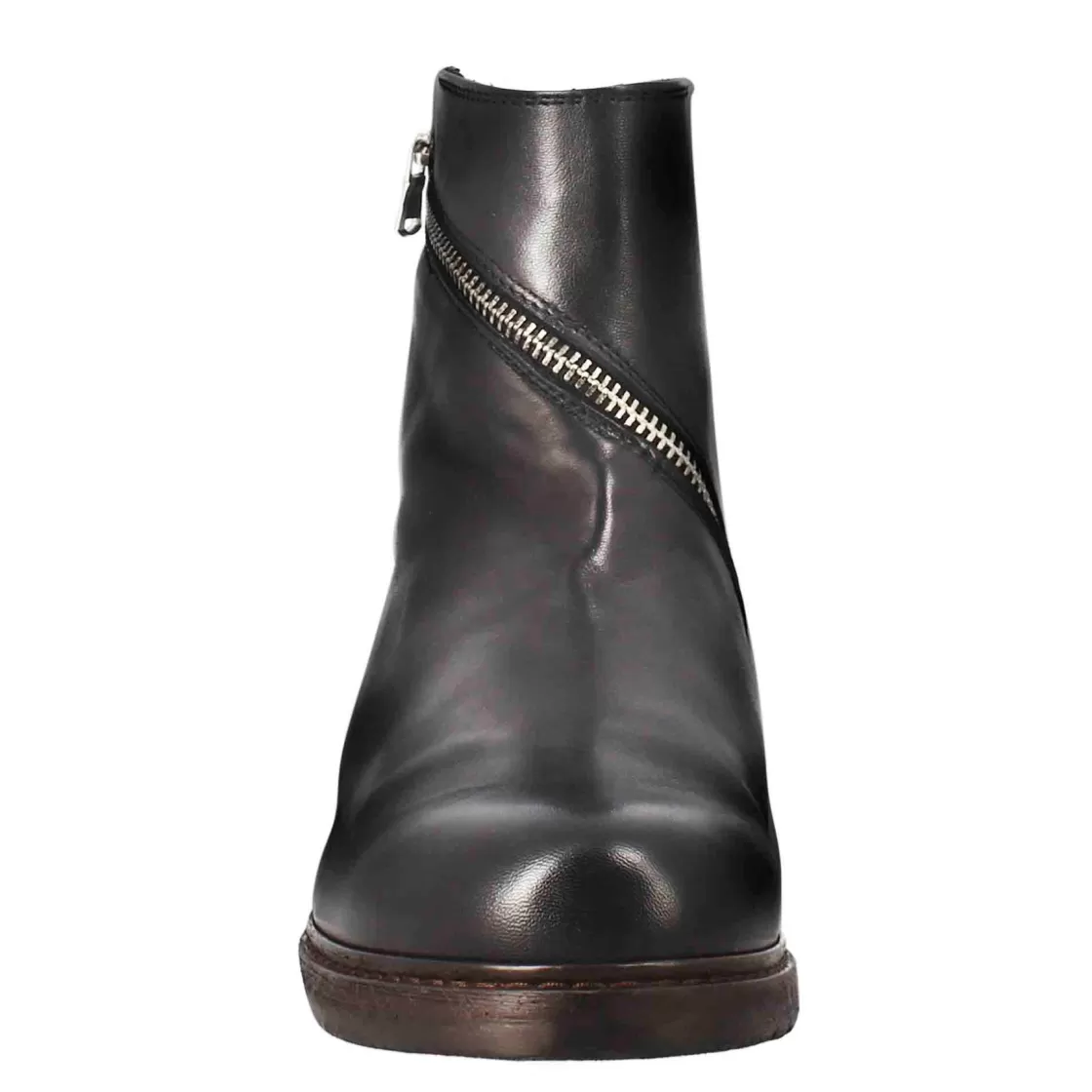 Fashion Leonardo Shoes Stivaletto Paupa Da Donna In Pelle Lavata Colore Con Doppia Zip Nero