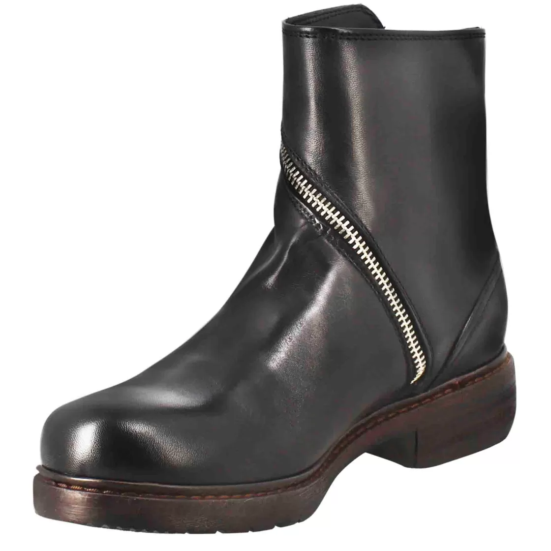 Fashion Leonardo Shoes Stivaletto Paupa Da Donna In Pelle Lavata Colore Con Doppia Zip Nero