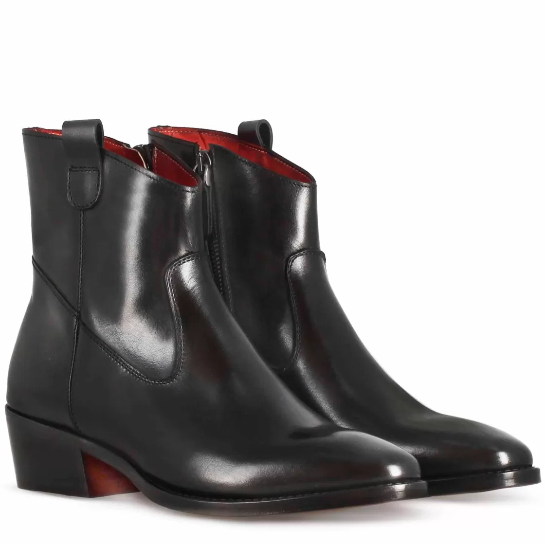 Cheap Leonardo Shoes Stivaletto Sopra Alla Caviglia Stile Texano Da Donna In Pelle Colore Nero