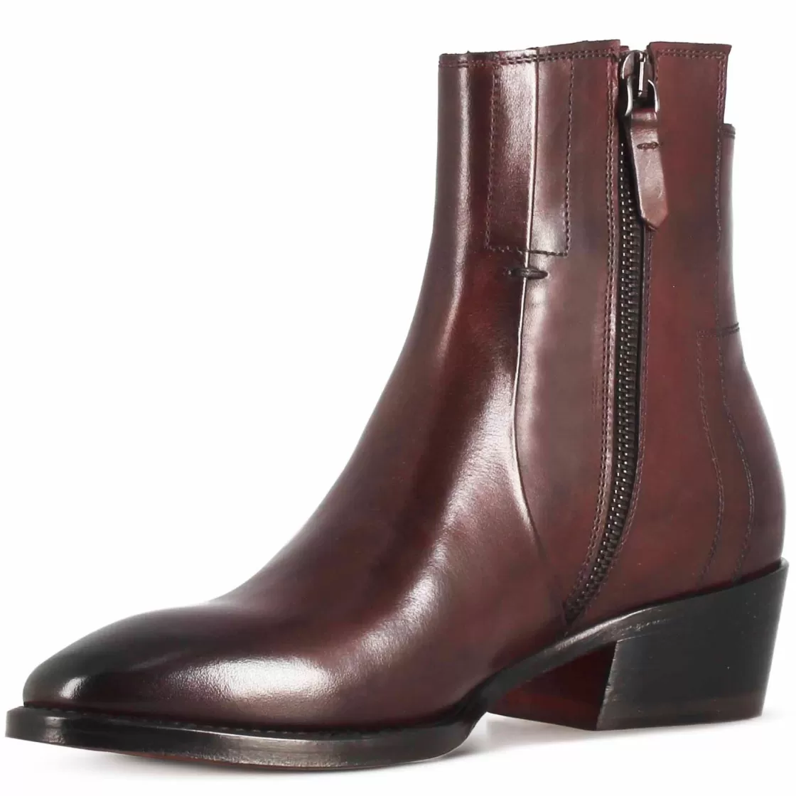 Cheap Leonardo Shoes Stivaletto Stile Texano Asimmetrico Da Donna In Pelle Colore Bordeaux