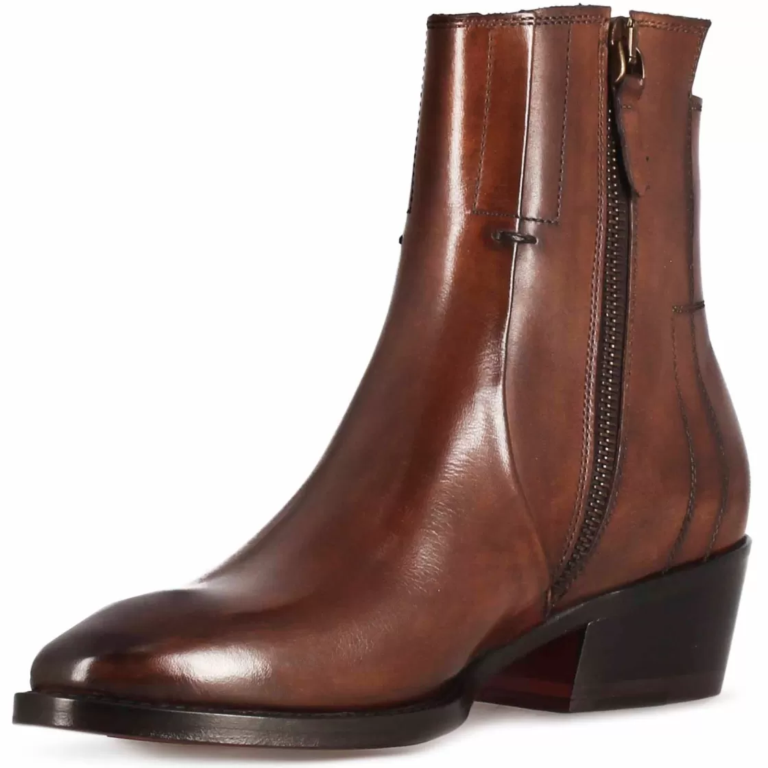 Online Leonardo Shoes Stivaletto Stile Texano Asimmetrico Da Donna In Pelle Colore Marrone