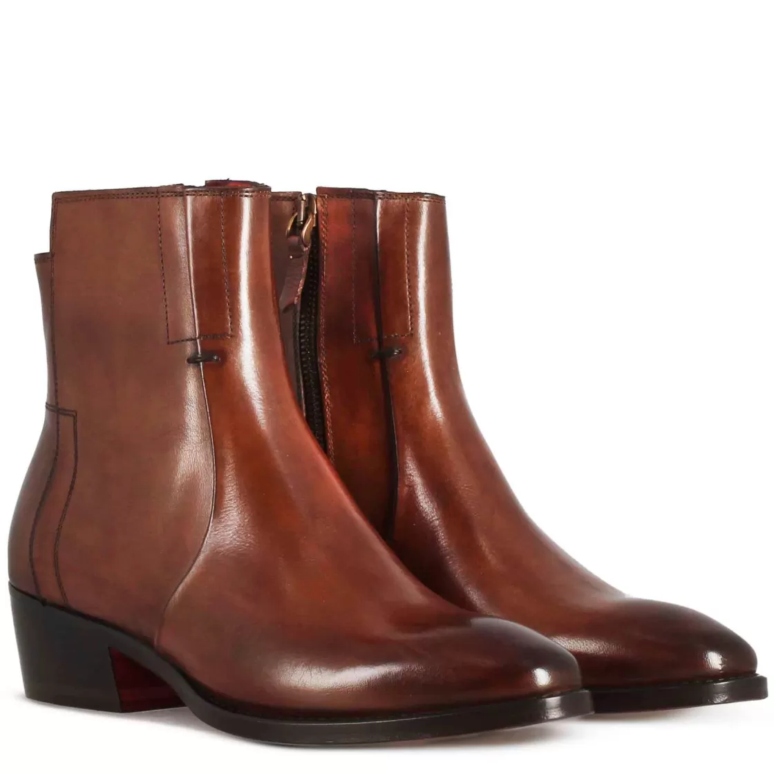 Online Leonardo Shoes Stivaletto Stile Texano Asimmetrico Da Donna In Pelle Colore Marrone