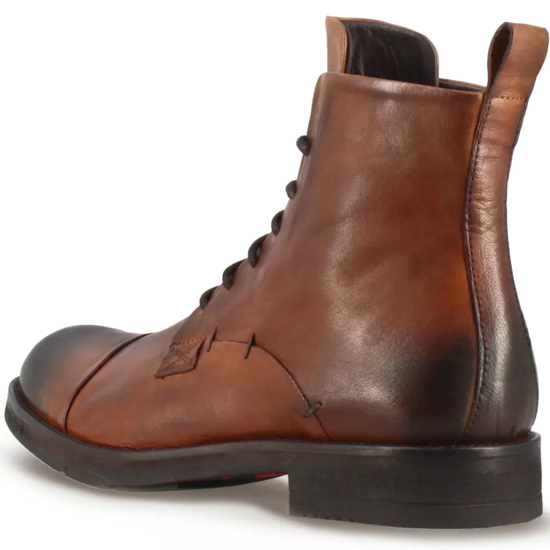 Hot Leonardo Shoes Stivaletto Vintage Da Uomo In Pelle Colore Con Allacciatura Marrone