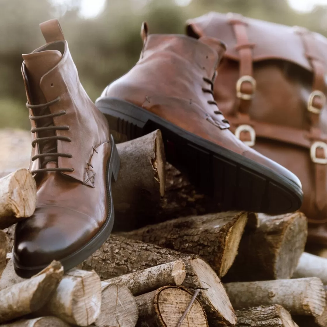 Hot Leonardo Shoes Stivaletto Vintage Da Uomo In Pelle Colore Con Allacciatura Marrone